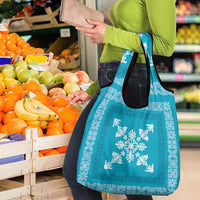 Hawaiian Quilt Block Design Grocery Bag Teal Hawaii Culture Motifs - Polynesian Pride