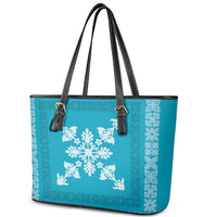 Hawaiian Quilt Block Design Leather Tote Bag Teal Hawaii Culture Motifs - Polynesian Pride