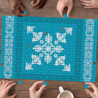 Hawaiian Quilt Block Design Puzzle Teal Hawaii Culture Motifs - Polynesian Pride