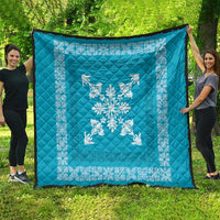 Hawaiian Quilt Block Design Quilt Teal Hawaii Culture Motifs - Polynesian Pride