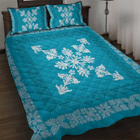 Hawaiian Quilt Block Design Quilt Bed Set Teal Hawaii Culture Motifs - Polynesian Pride