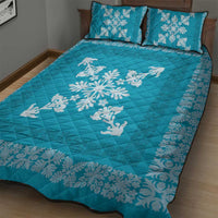 Hawaiian Quilt Block Design Quilt Bed Set Teal Hawaii Culture Motifs - Polynesian Pride