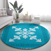 Hawaiian Quilt Block Design Round Carpet Teal Hawaii Culture Motifs LT9 - Polynesian Pride