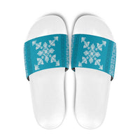 Hawaiian Quilt Block Design Slide Sandals Teal Hawaii Culture Motifs - Polynesian Pride