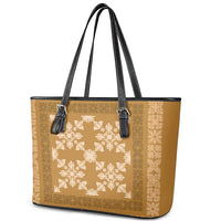Hawaiian Quilt Pattern Leather Tote Bag Gold Hawaii Culture Tropical - Polynesian Pride