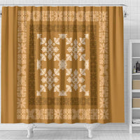 Hawaiian Quilt Pattern Shower Curtain Gold Hawaii Culture Tropical - Polynesian Pride