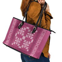 Hawaiian Quilt Pattern Leather Tote Bag Pink Hawaii Culture Tropical - Polynesian Pride