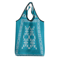 Hawaiian Quilt Pattern Grocery Bag Teal Hawaii Culture Tropical - Polynesian Pride