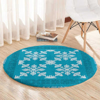 Hawaiian Quilt Pattern Round Carpet Teal Hawaii Culture Tropical - Polynesian Pride