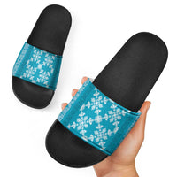 Hawaiian Quilt Pattern Slide Sandals Teal Hawaii Culture Tropical - Polynesian Pride