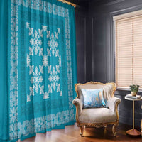 Hawaiian Quilt Pattern Window Curtain Teal Hawaii Culture Tropical - Polynesian Pride