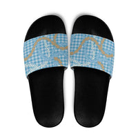 Blue Tropical Floral Palaka Slide Sandals Hawaiian Quilt Pattern - Polynesian Pride