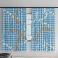 Blue Tropical Floral Palaka Window Curtain Hawaiian Quilt Pattern - Polynesian Pride