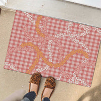 Pink Tropical Floral Palaka Rubber Doormat Hawaiian Quilt Pattern - Polynesian Pride