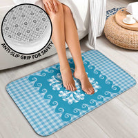 Blue Ulu Palaka Quilt Pattern Bathroom Set Hawaii Culture Breadfruit - Polynesian Pride