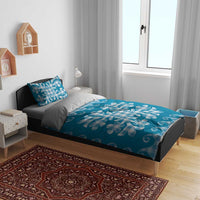 Blue Ulu Palaka Quilt Pattern Bedding Set Hawaii Culture Breadfruit - Polynesian Pride