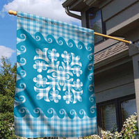 Blue Ulu Palaka Quilt Pattern Garden Flag Hawaii Culture Breadfruit - Polynesian Pride