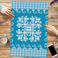 Blue Ulu Palaka Quilt Pattern Puzzle Hawaii Culture Breadfruit - Polynesian Pride