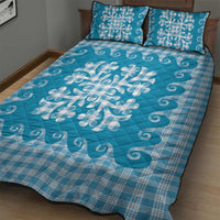 Blue Ulu Palaka Quilt Pattern Quilt Bed Set Hawaii Culture Breadfruit - Polynesian Pride