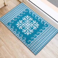 Blue Ulu Palaka Quilt Pattern Rubber Doormat Hawaii Culture Breadfruit - Polynesian Pride