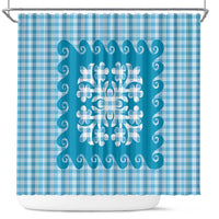 Blue Ulu Palaka Quilt Pattern Shower Curtain Hawaii Culture Breadfruit LT9 Blue - Polynesian Pride