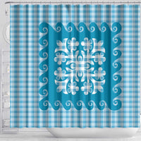 Blue Ulu Palaka Quilt Pattern Shower Curtain Hawaii Culture Breadfruit LT9 - Polynesian Pride