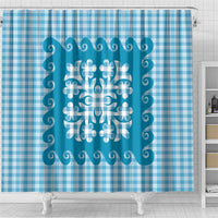 Blue Ulu Palaka Quilt Pattern Shower Curtain Hawaii Culture Breadfruit LT9 - Polynesian Pride