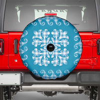 Blue Ulu Palaka Quilt Pattern Spare Tire Cover Hawaii Culture Breadfruit - Polynesian Pride