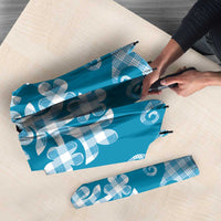 Blue Ulu Palaka Quilt Pattern Umbrella Hawaii Culture Breadfruit - Polynesian Pride