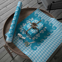 Blue Ulu Palaka Quilt Pattern Wrapping Paper Hawaii Culture Breadfruit - Polynesian Pride