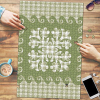 Green Ulu Palaka Quilt Pattern Puzzle Hawaii Culture Breadfruit - Polynesian Pride