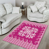 Pink Ulu Palaka Quilt Pattern Area Rug Hawaii Culture Breadfruit - Polynesian Pride