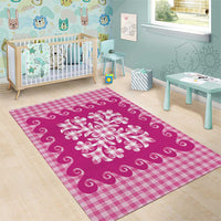 Pink Ulu Palaka Quilt Pattern Area Rug Hawaii Culture Breadfruit - Polynesian Pride