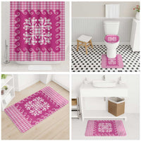 Pink Ulu Palaka Quilt Pattern Bathroom Set Hawaii Culture Breadfruit - Polynesian Pride
