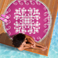 Pink Ulu Palaka Quilt Pattern Beach Blanket Hawaii Culture Breadfruit - Polynesian Pride