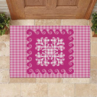 Pink Ulu Palaka Quilt Pattern Rubber Doormat Hawaii Culture Breadfruit - Polynesian Pride
