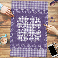 Purple Ulu Palaka Quilt Pattern Puzzle Hawaii Culture Breadfruit - Polynesian Pride