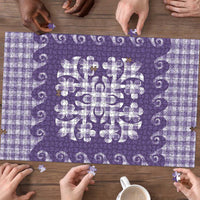 Purple Ulu Palaka Quilt Pattern Puzzle Hawaii Culture Breadfruit - Polynesian Pride