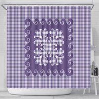 Purple Ulu Palaka Quilt Pattern Shower Curtain Hawaii Culture Breadfruit LT9 - Polynesian Pride