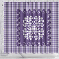 Purple Ulu Palaka Quilt Pattern Shower Curtain Hawaii Culture Breadfruit LT9 - Polynesian Pride