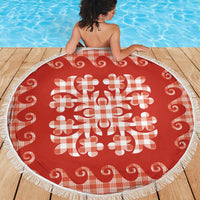 Red Ulu Palaka Quilt Pattern Beach Blanket Hawaii Culture Breadfruit - Polynesian Pride