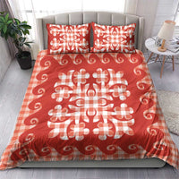Red Ulu Palaka Quilt Pattern Bedding Set Hawaii Culture Breadfruit - Polynesian Pride