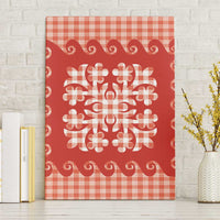 Red Ulu Palaka Quilt Pattern Canvas Wall Art Hawaii Culture Breadfruit - Polynesian Pride