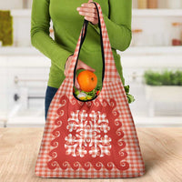 Red Ulu Palaka Quilt Pattern Grocery Bag Hawaii Culture Breadfruit - Polynesian Pride