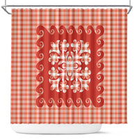 Red Ulu Palaka Quilt Pattern Shower Curtain Hawaii Culture Breadfruit - Polynesian Pride
