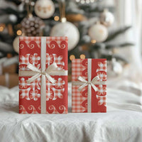 Red Ulu Palaka Quilt Pattern Wrapping Paper Hawaii Culture Breadfruit - Polynesian Pride