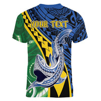 Personalised Crocodile and Shark Solomon Islands Women V-Neck T-Shirt Polynesian Tribal Tattoo