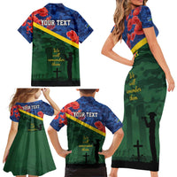 Personalised Solomon Islands Remembrance Day Family Matching Short Sleeve Bodycon Dress and Hawaiian Shirt We Will Remember Them with Camouflage Style