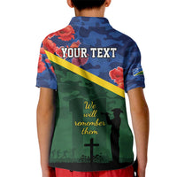Personalised Solomon Islands Remembrance Day Kid Polo Shirt We Will Remember Them with Camouflage Style