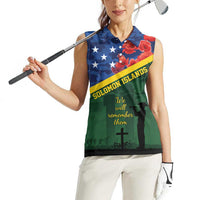 Personalised Solomon Islands Remembrance Day Women Sleeveless Polo Shirt We Will Remember Them with Camouflage Style